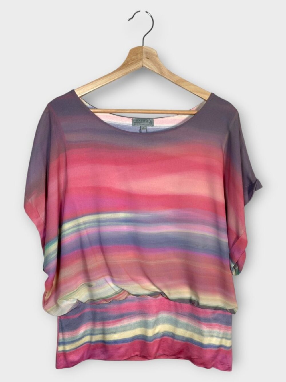 Joseph A Popover Top Blouse Womans LARGE Pink Purple Dolman Sleeve Casual